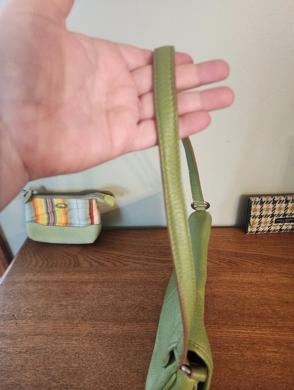 Wilsons Green Leather Bag & Longaberger Pouch W/free Wallet
